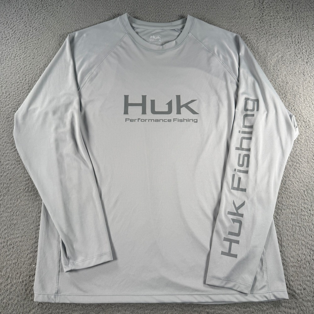 Huk Fishing Pursuit Shirt Mens XL Gray Performance Logo Long Sleeve Stretch